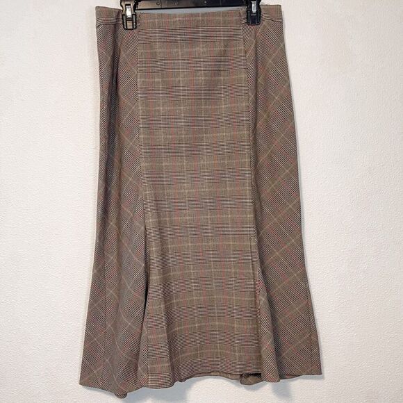 Vintage Plaid Houndstooth Brown Harve Benard Midi Skirt Size 10 - Picture 1 of 7
